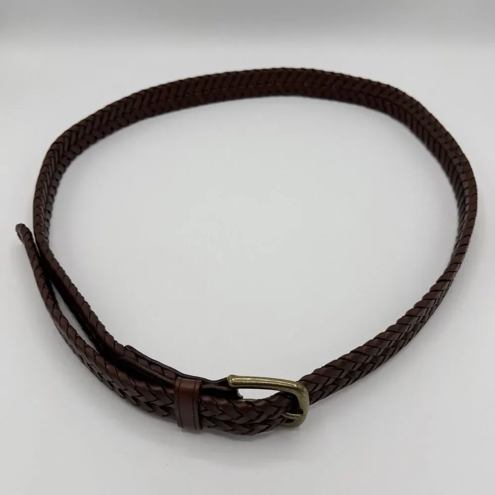 L.L. Bean Men's Brown Woven Braided Leather Belt With Brass Buckle Size 40